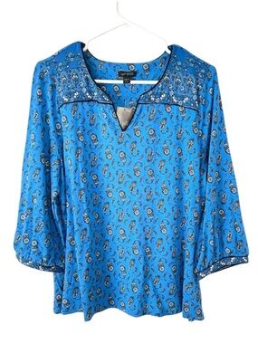 J Jill Wearever Blue Paisley Top Size Large Petite